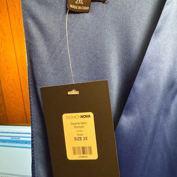 Fashion Nova Deep Blue Satin Romper - Picture 5 of 5